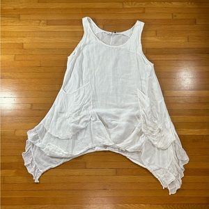 Temp Paris White 100% Linen Sleeveless Dress Tunic L Made In Italy Lagenlook